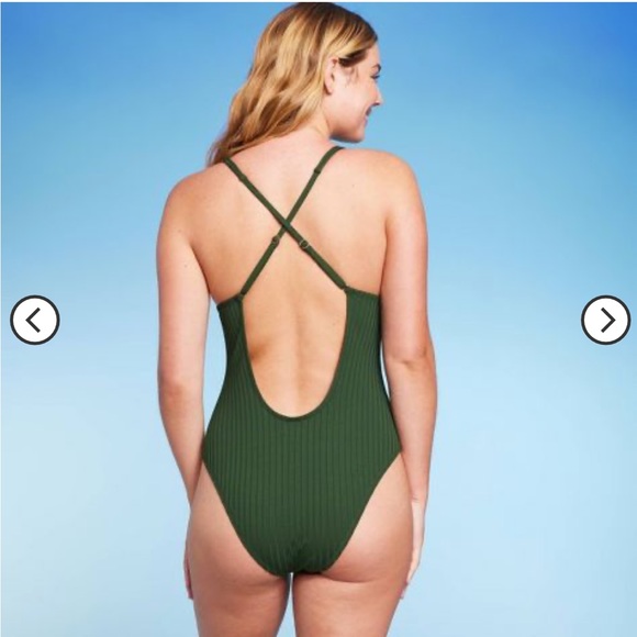 Shade and Shore Ribbed Plunge Front V-Wire One Piece Swimsuit - M - NWT - Picture 4 of 8